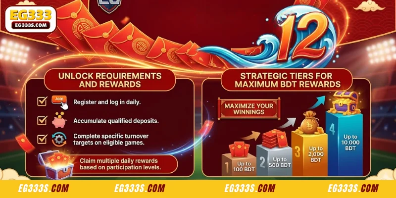 Daily Login Lucky Bonus: Receive 12 lucky red envelopes every day