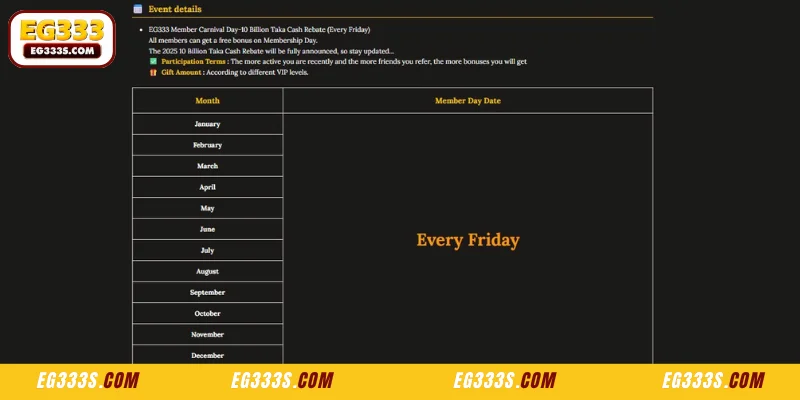 Information about the EG333 Member Carnival Day promotion